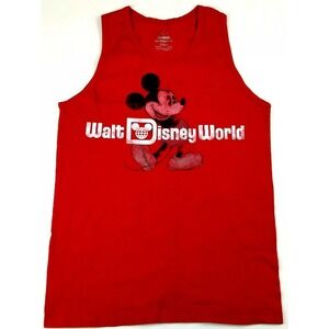 Mens MICKEY MOUSE Hanes Sleeveless T-Shirt Red WALT DISNEY WORLD Disneyland Size